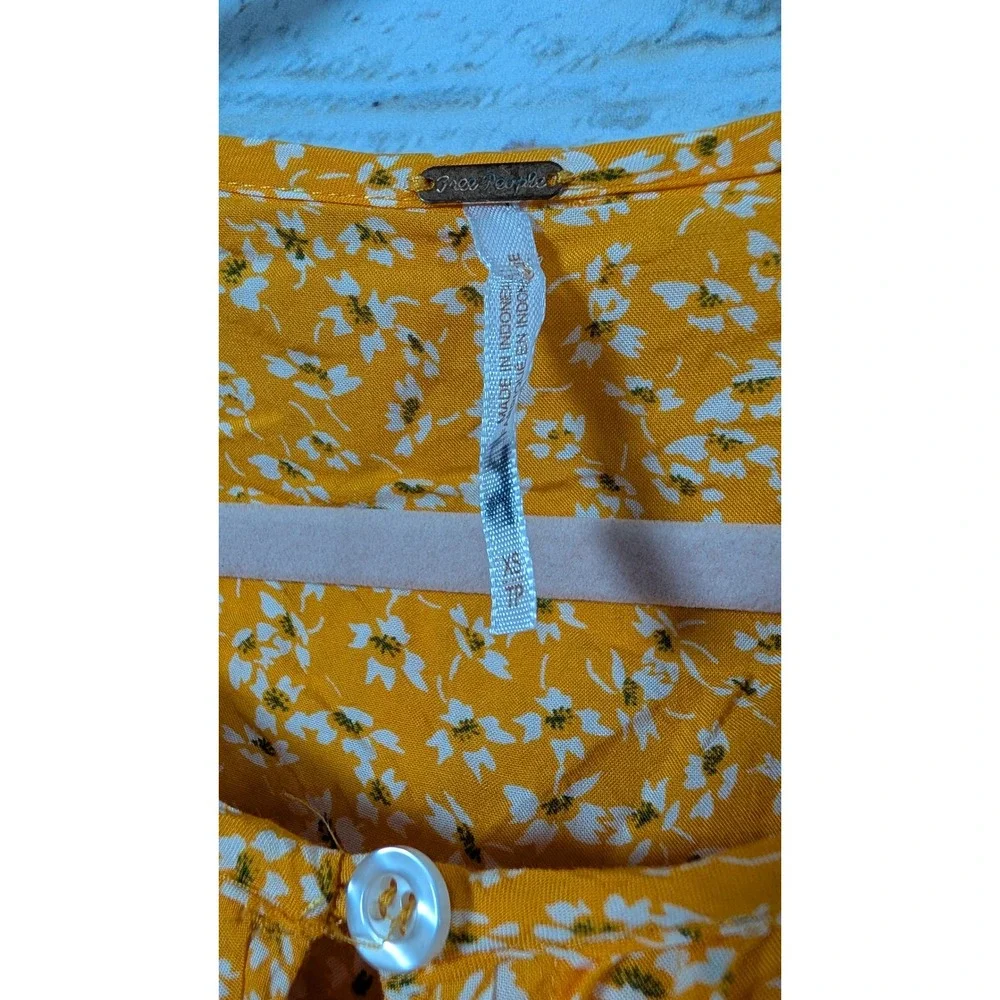 Free People One Fine Day Dress Womens XS Yellow Floral Pintuck Boho $128